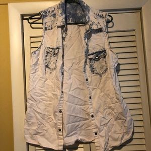Sleeveless acid wash denim vest